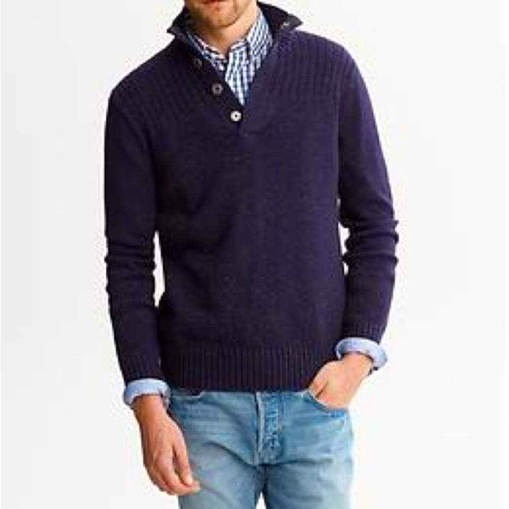 Express Button Mock Neck Navy Knit Pullover Sweater | M